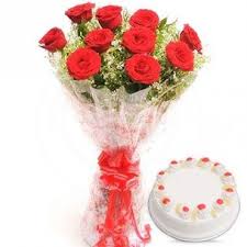 10 fresh rad roses 500g pineapple cake